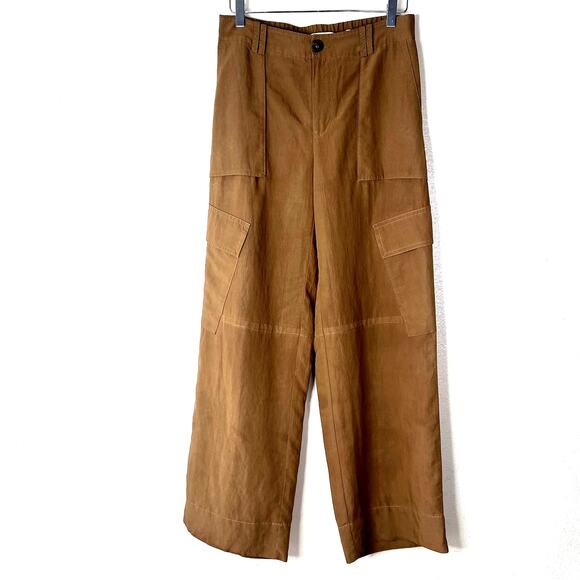 Vince Mid Rise Fluid Cargo Trouser Pants Nile Tan Women's 6 Wide Leg Pockets - Picture 2 of 8